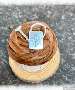 Gardening cupcake topper engraved watering can with flowers
